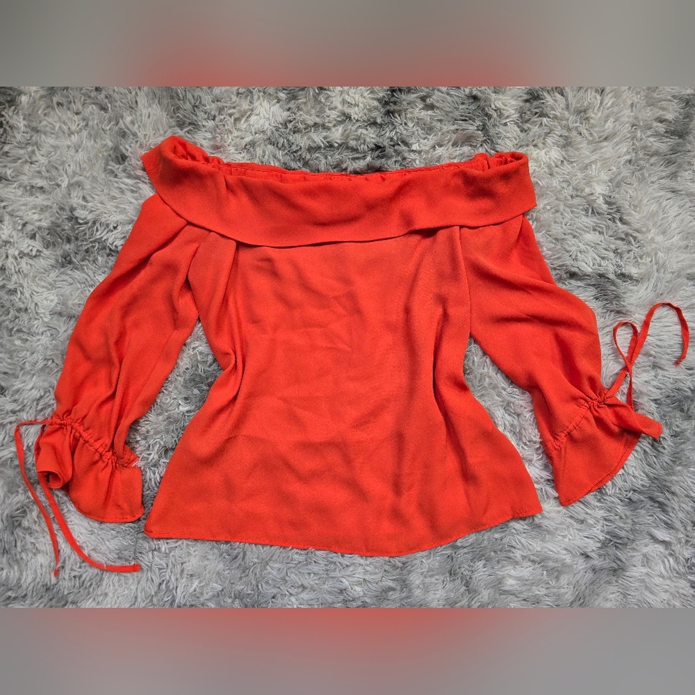 Banana Republic Vibrant Orange Off-Shoulder Sheer Blouse XXS Y2K Style
